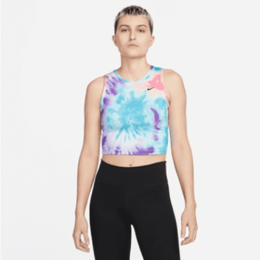 Nike Women's Vibrant Tie-Dye Crop Top - Blue and Purple